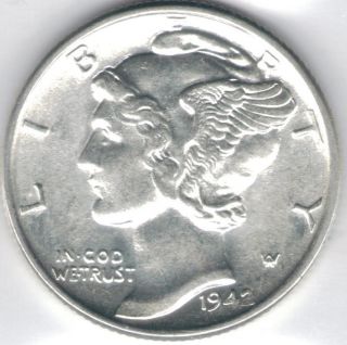 Tmm 1942 Uncertified Silver Mercury Dime Ch Unc photo