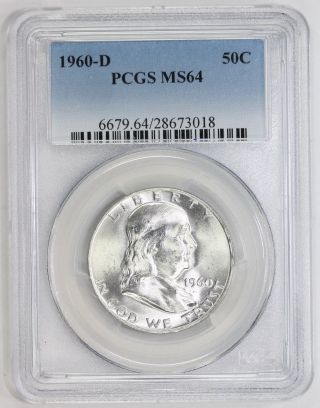 1960 D Franklin Silver Half Dollar Ms 64 Pcgs (3018) photo