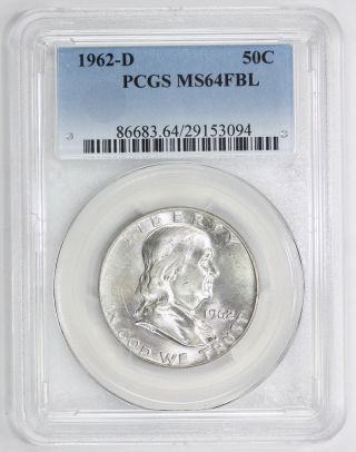 1962 D Franklin Silver Half Dollar Ms 64 Fbl Pcgs (3094) photo