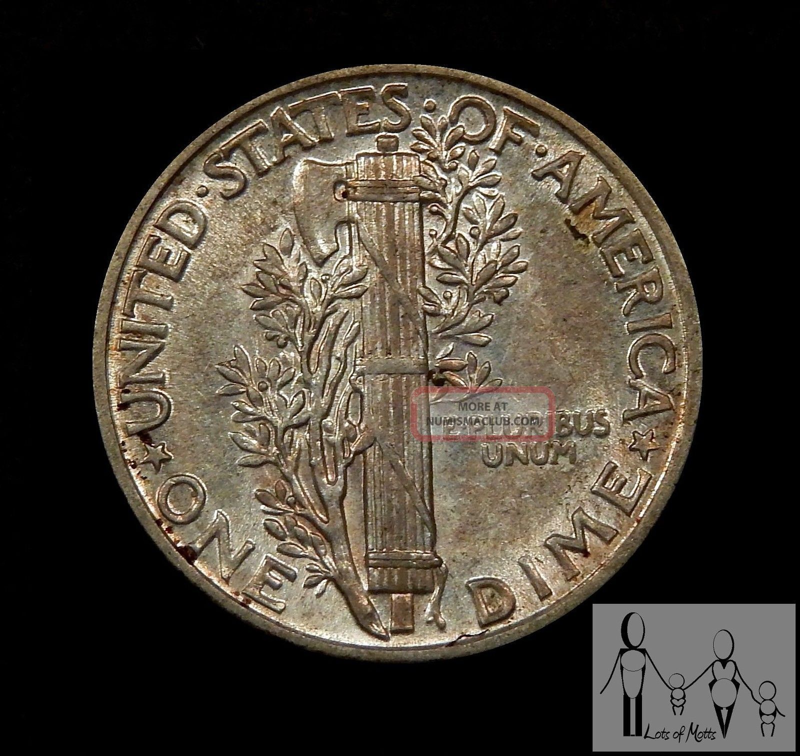 1943 (p) About Uncirculated Au Winged Liberty Mercury Silver Dime 10c