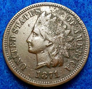 1871 Indian Head Cent - Extra Fine - Liberty - Key Date - Hard To Find - See Pic photo