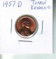 1957 D One Cent Toned Reverse Uncirculated L24 Small Cents photo 2