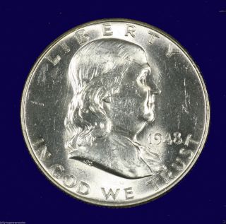 Franklin Silver Half Dollar,  1948 P Bu Ms Pq.  L802 photo