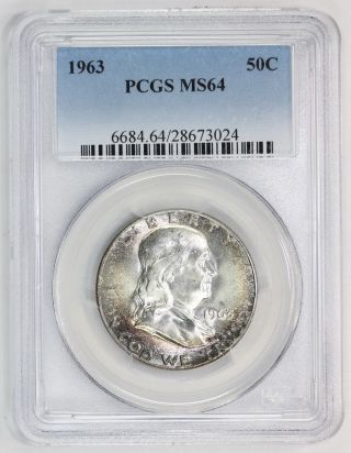 1963 Franklin Silver Half Dollar Ms 64 Pcgs (3024) photo