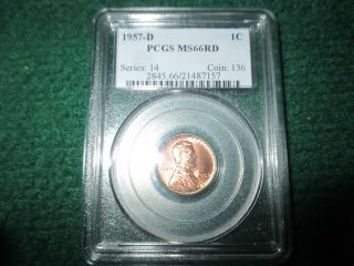 1957d Lincoln Cent Pcgs Ms66 Red photo