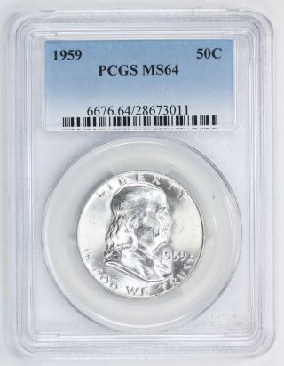 1959 Franklin Silver Half Dollar Ms 64 Pcgs (3011) photo