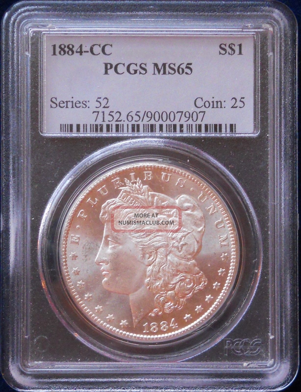 1884 - Cc Morgan Silver Dollar Graded Pcgs Ms65