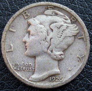 1926 Mercury Silver Dime Very Good K461 photo
