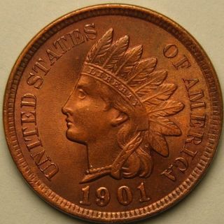 1901 Indian Head Cent,  Gem Bu Unc,  Ae 91 photo