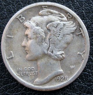 1928 Mercury Silver Dime Very Fine K476 photo