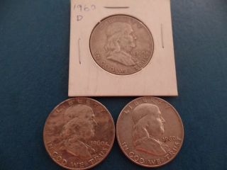 3 - 1960 Franklin Half Dollars,  D photo