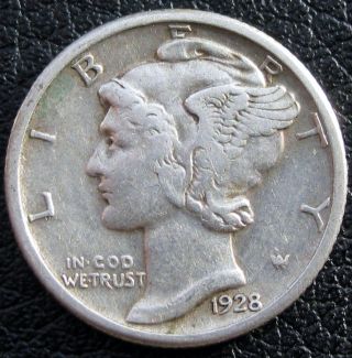 1928 Mercury Silver Dime Very Fine K478 photo