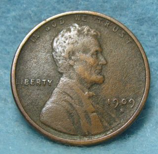 1909 - S Lincoln Wheat Penny Vf photo