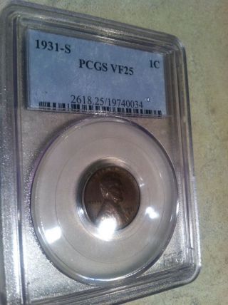 1931 S Key Date Lincoln Wheat Cent Pcgs Vf 25 photo