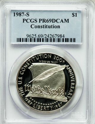 1987 - S Constitution Silver Dollar Pr69 Dcam Pcgs Cert Bicentennial Proof photo