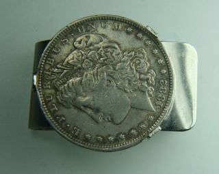 1882 Morgan Silver Dollar On Stainless Steel - Money Clip photo