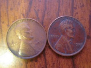 2 1937 P Pennies Penny Wheat Lincoln Circulated Ungraded One Cent photo