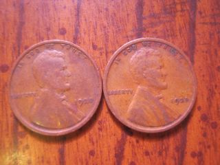 2 1920 P Pennies Penny Wheat Lincoln Circulated Ungraded One Cent photo