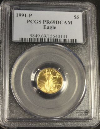 1991 P $5 Gold Eagle Us Proof Coin Pcgs Pr69 Deep Cameo 0141 photo