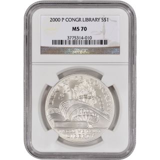 2000 - P Us Library Of Congress Commemorative Bu Silver Dollar - Ngc Ms70 photo