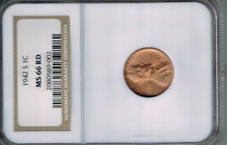 1942 - S - One Cent - Ms 66 Red - Really Gorgeous Coin photo