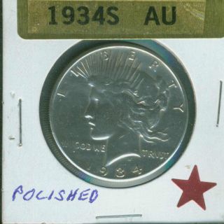 1934 - S Peace Silver Dollar Almost Uncirculated - Polished - photo