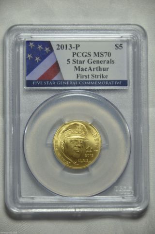 2013 - P 5 Star General Macarthur Commemorative $5 Gold Pcgc Ms70 First Strike photo