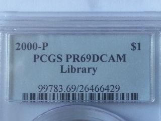 2000 - P Library Of Congress Comm Silver Dollar - Pcgs: Pr69dcam photo