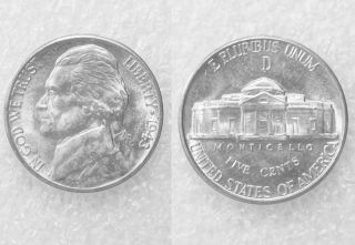 1943 - D 5c Jefferson Nickel Us Coin photo