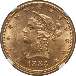 1883 $10 Liberty Head Ms Gold Coin,  Ngc Ms62,  Type 3,  With Motto photo