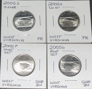 West Virginia 2005s Silver Pr,  2005s Cu Ni Pr,  2005p & D Gem Bu Wash.  Qts. photo