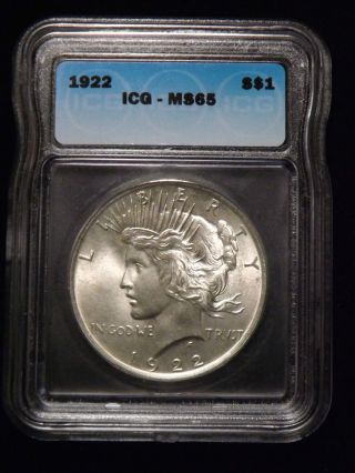 1922 Peace Silver Dollar Certified Icg Ms 65 photo