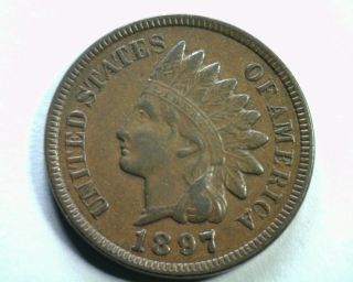 1897 Indian Cent Penny About Uncirculated+ Au+ Coin From Bobs Coin photo