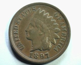 1897 S1 1 In The Neck Indian Cent Penny About Uncirculated Au Coin photo