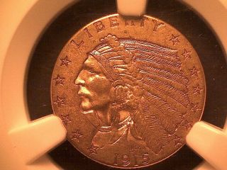 1915 $2 1/2 Dollar Indian Head Gold Coin Ngc Au 55 photo