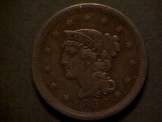 1852 Uncertified Braided Hair Large Copper Cent Extra Fine photo