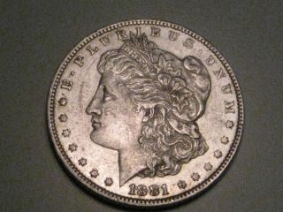 1881 - O Us Silver Morgan Dollar.  Grades @ Au.  Orleans.  Obv.  Die Breaks photo