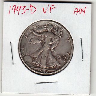 1943 - D Walking Liberty Half Dollar - Vf - Us 90% Silver Coin - A114 photo