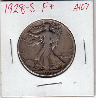 1928 - S Walking Liberty Half Dollar - F+ - Us 90% Silver Coin - A107 photo