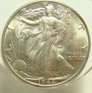 1944 50c Walking Liberty Half Dollar,  Walker,  Uncirculated,  Bu,  Silver,  206 photo