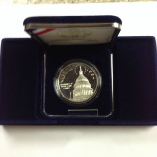 1994 - S Proof Silver Us Capitol Bicentennial Commemorative Dollar W/box & photo