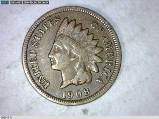 1908 S Indian Cent Solid Coin Vf photo