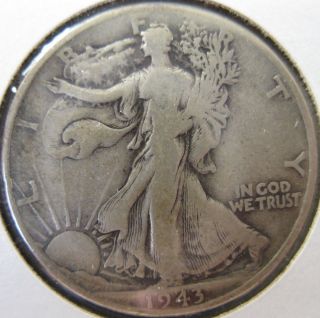 1943 D Walking Liberty Silver Half Dollar Coin. photo