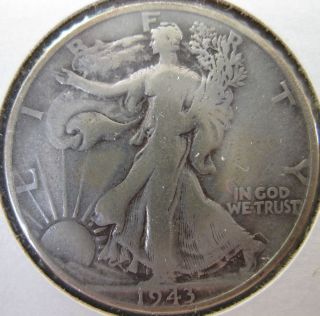 1943 S Walking Liberty Silver Half Dollar Coin. photo