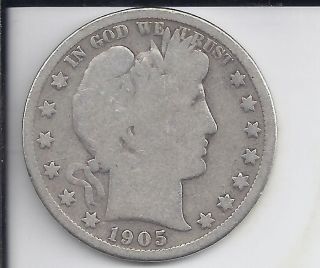 1905 - S San Fransisco Silver Barber Half Dollar Circulated, photo