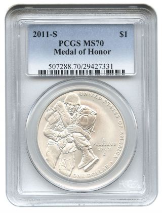 2011 - S Medal Of Honor $1 Pcgs Ms70 Modern Commemorative Silver Dollar photo