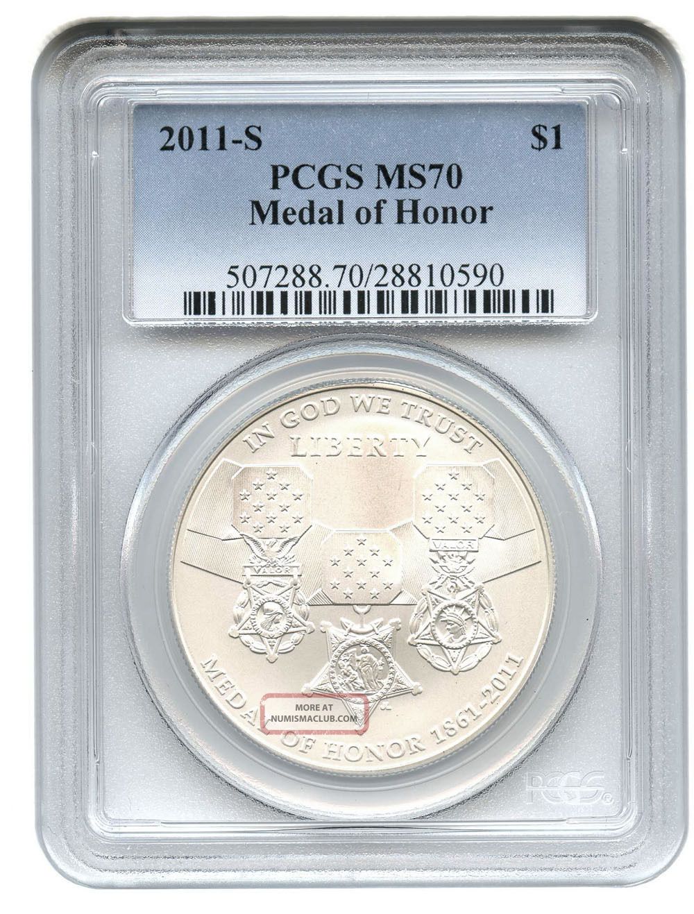 2011 - S Medal Of Honor $1 Pcgs Ms70 Modern Commemorative Silver Dollar