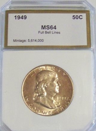1949 Ms Fbl Outstanding Silver Franklin 50 Cents photo