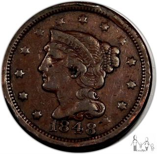 1848 Vf Details Braided Hair Large Cent 1c Us Coin A9 photo