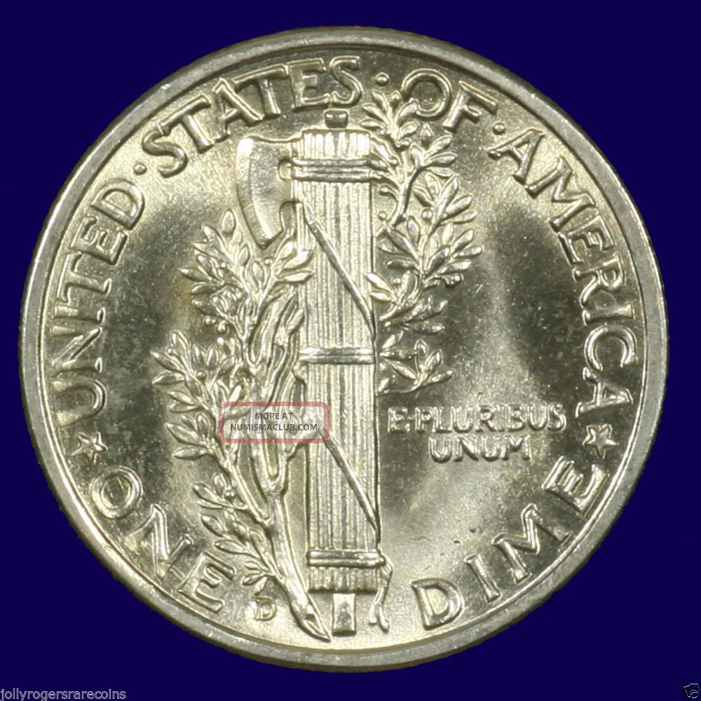 Mercury Silver Dime. 1943 D Bu Ms Pq